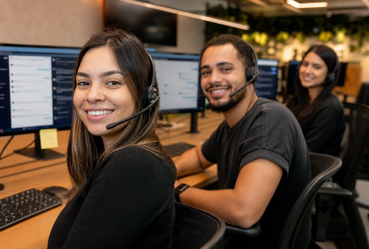 Agentes de soporte sonriendo y listos para ayudar